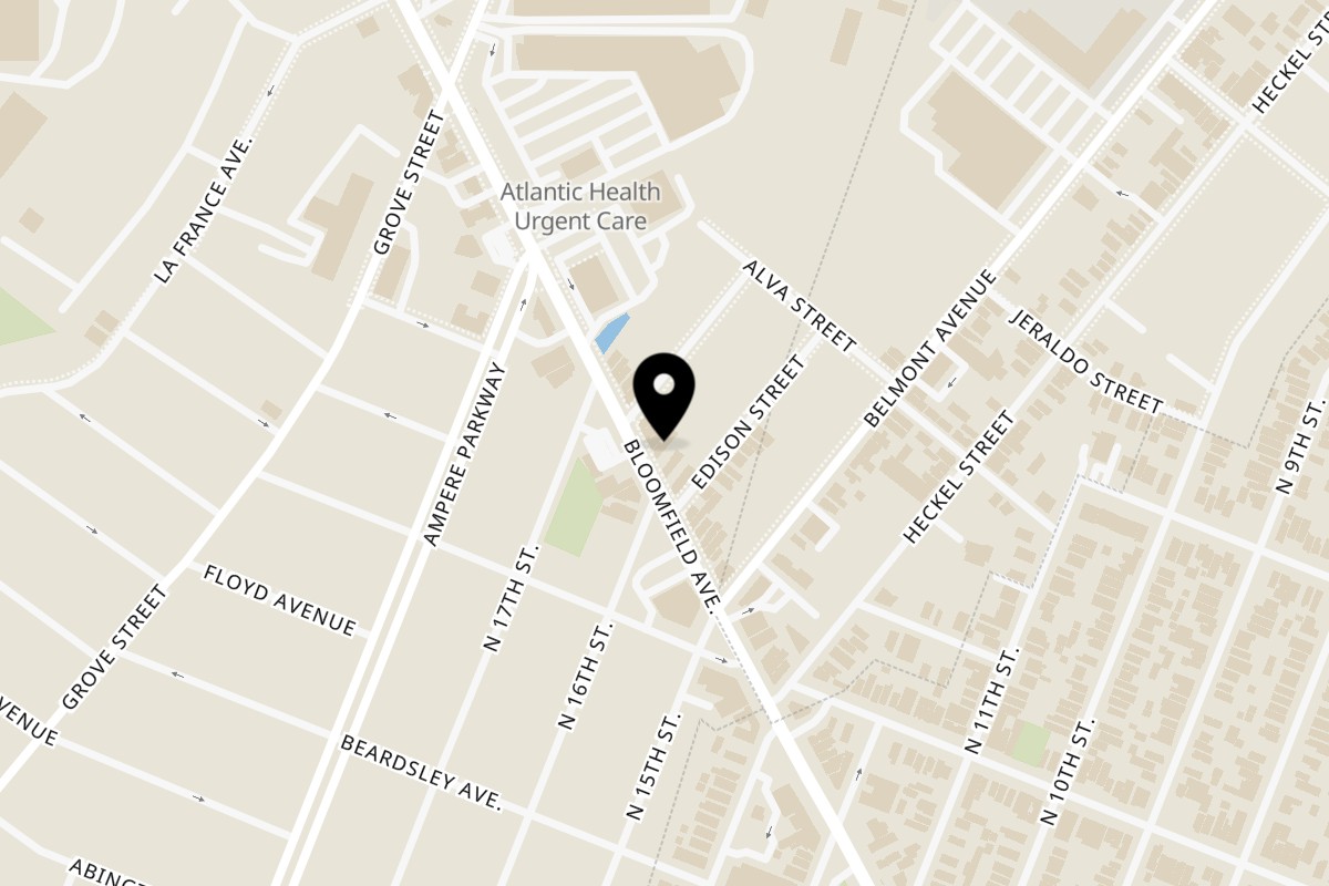 Map showing the location of Guacado Mexican Grill Bloomfield on 55 Bloomfield Ave in Bloomfield