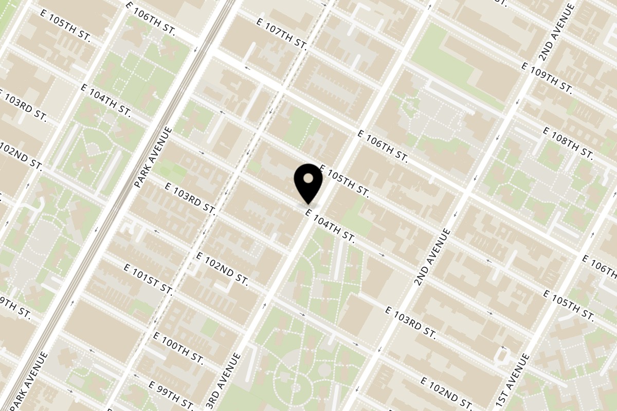 Map showing the location of Guacado Mexican Grill 104th Street on 189 E 104th St in New York