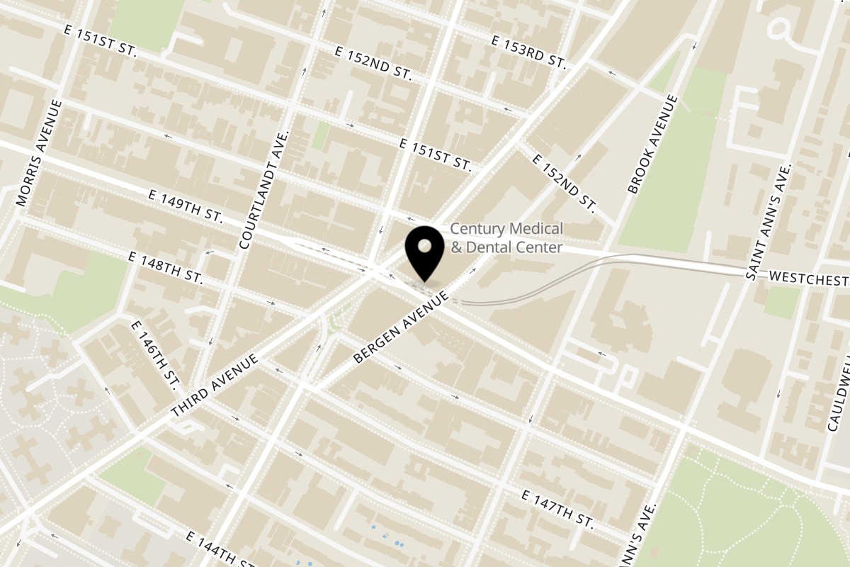 Map showing the location of Guacado Mexican Grill 149th Street on 421 E 149th St in Bronx