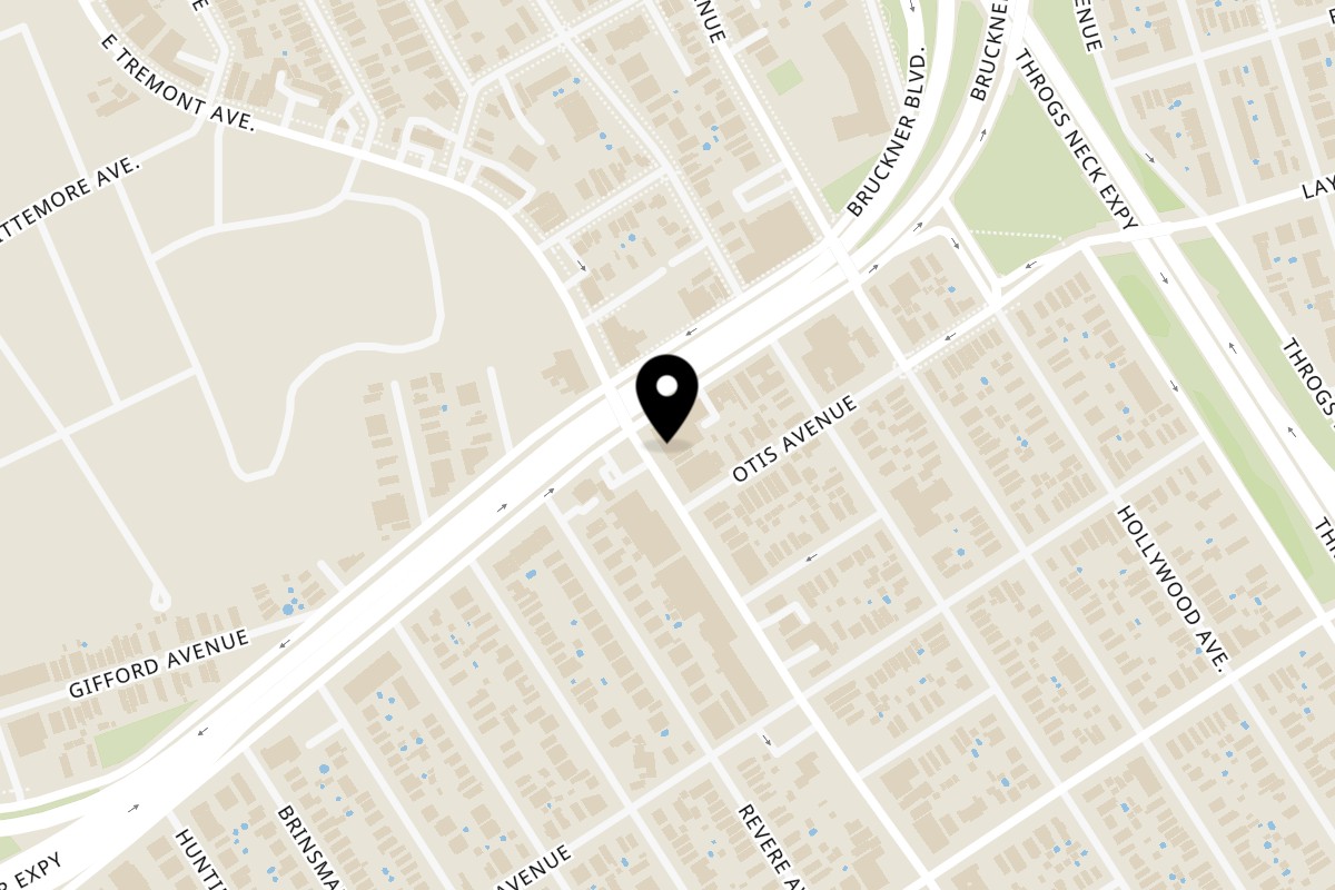 Map showing the location of Guacado Mexican Grill Tremont Avenue on 3429 E Tremont Ave in Bronx