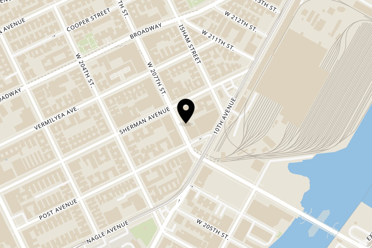 Map showing the location of Guacado Mexican Grill 207th Street on 523 W 207th St in New York