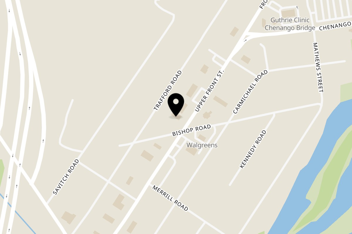 Map showing the location of Guacado Mexican Grill Binghamton on 1429 Front St in Binghamton